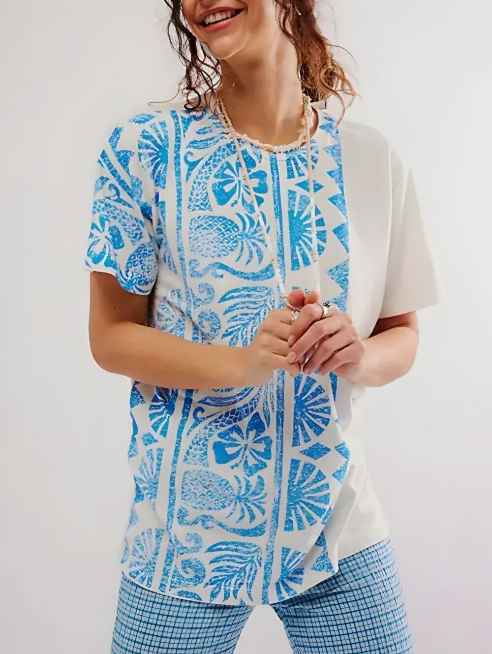 Ragabond Free People Hemp Cotton Maui Hawaii White Blue Top, M